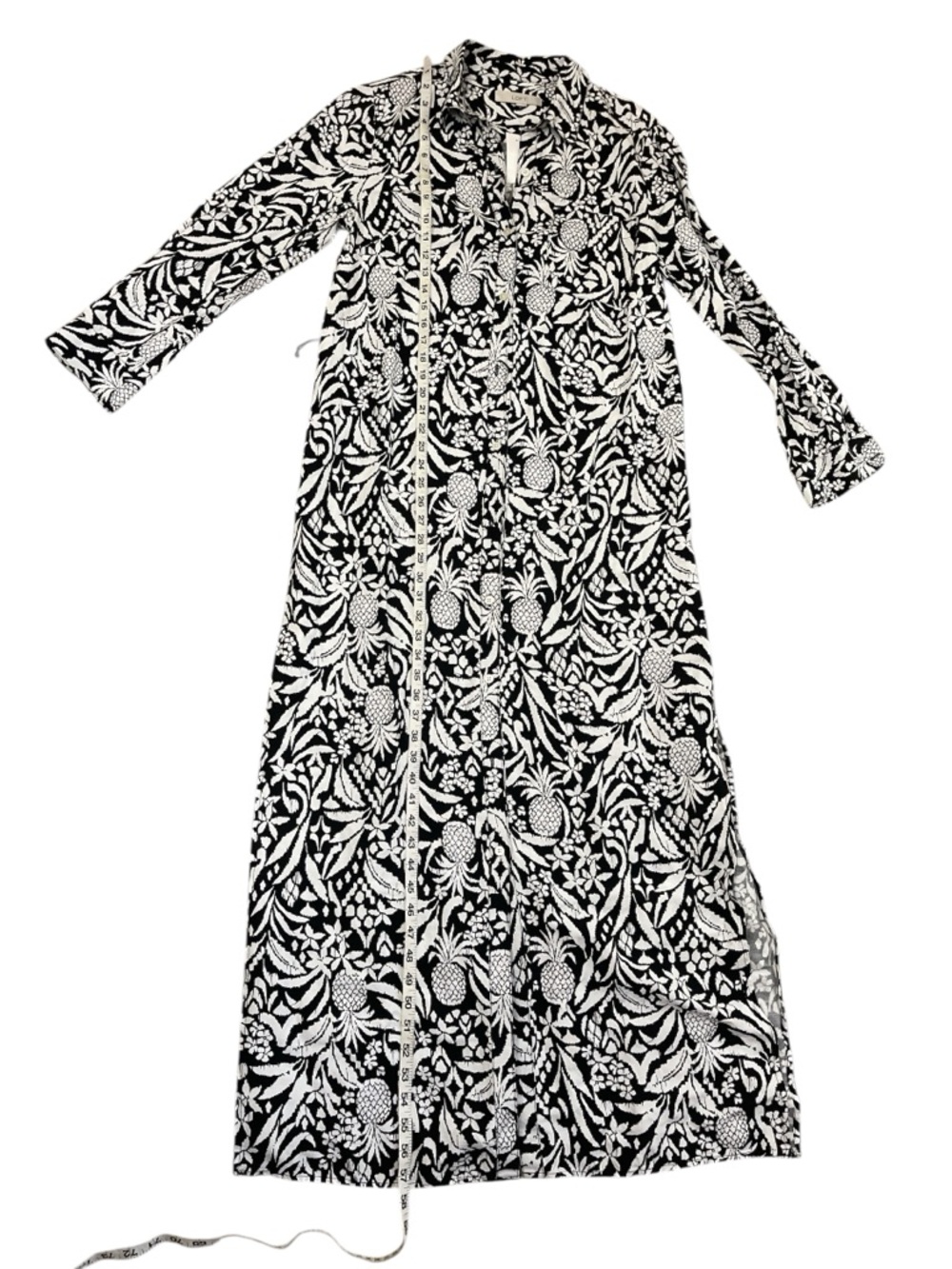 LOFT Black and White Pineapple Print Linen Blend Maxi Shirt Dress - Picture 3 of 5